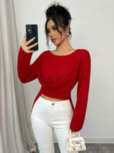 Round Neck Long Sleeve With Hem Criss-Cross Button Design Versatile Blouse